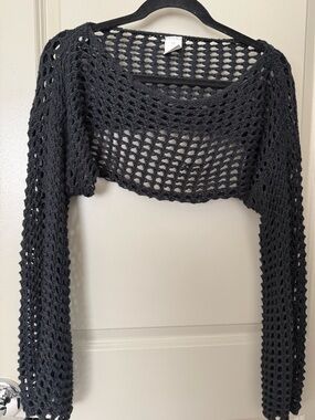 Black Open-Knit Cropped Sweater Shrug XXL 1X 14 16